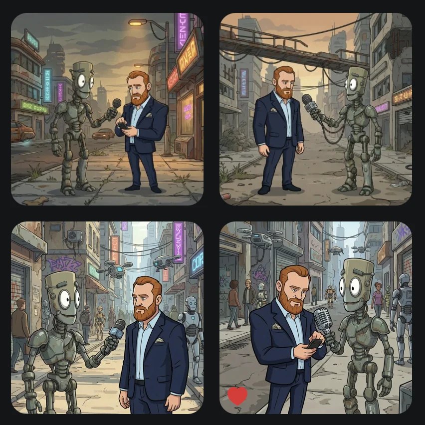 A roll of four takes of Chank interviewing a man on the street