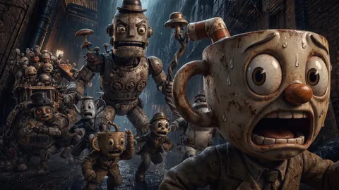 Robots running through an alley